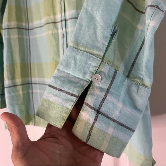 Charter Club Casual Plaid 100% Linen Button Down Tunic Top Size 8 Collared - Picture 6 of 9